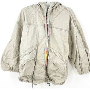 Free People Beige Gray 3/4 Sleeve Windbreaker Jacket Hooded Women’s Large